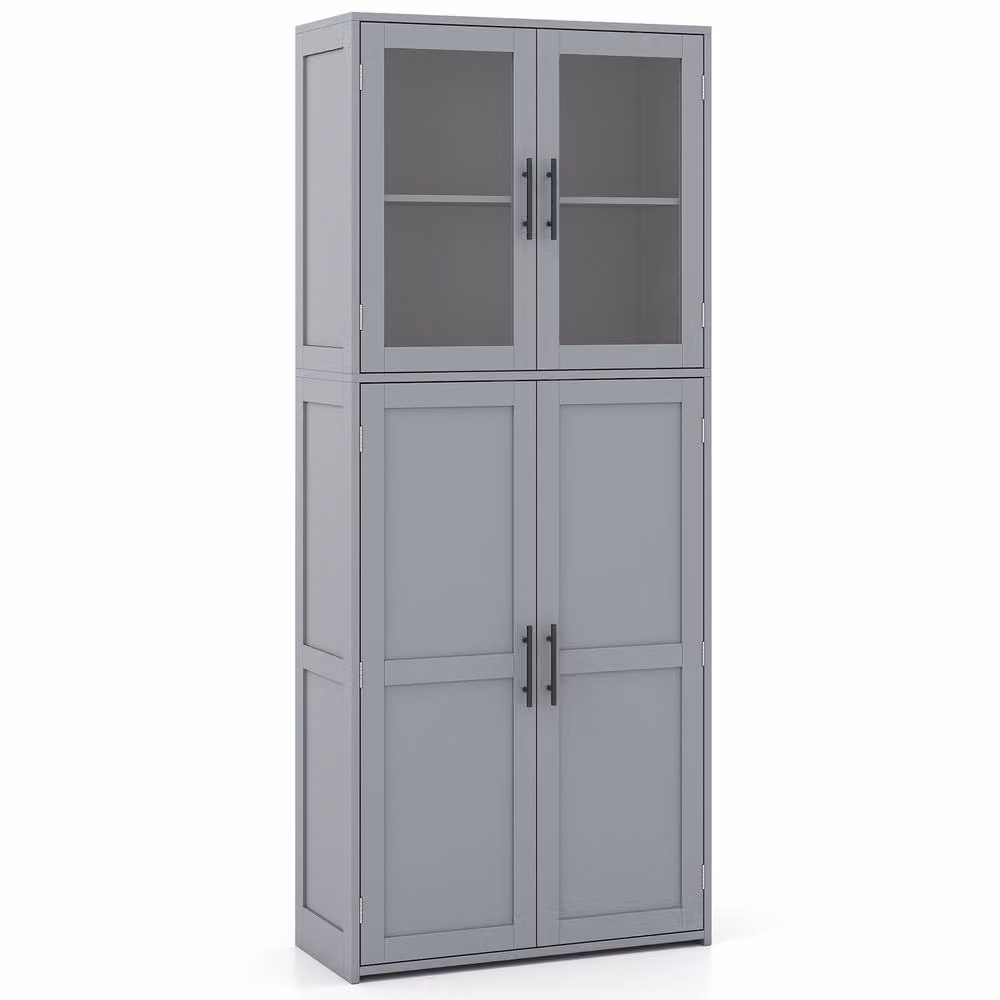 Gymax Freestanding Utility Broom Closet Storage Cabinet with Hinged Doors and Internal Shelves in Grey – 2