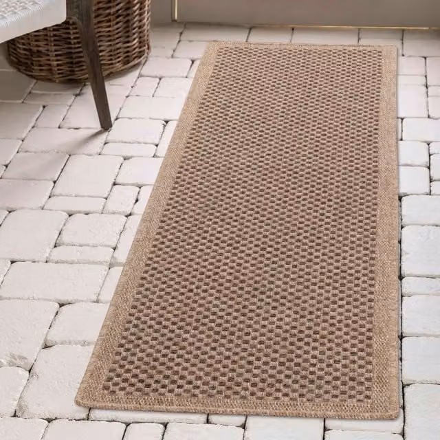 Desire Rugs Modern Checkerboard Jute Outdoor-Indoor Waterproof Rug, Brown and Beige, W: 60 cm, L: 220 cm