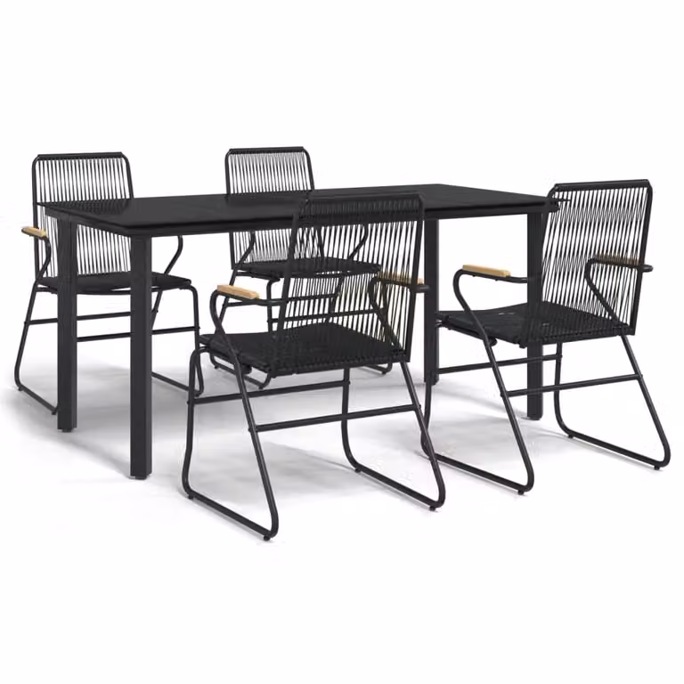 Berkfield Home 5 Piece Black PVC Rattan Garden Dining Set with Glass Top Rectangular Table