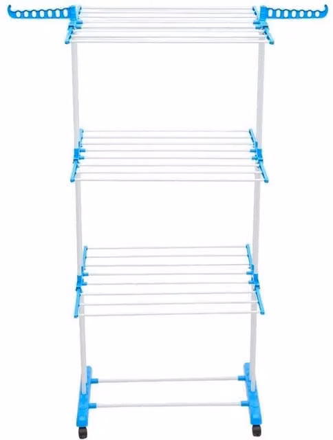 Kelvenix 3 Tier Folding Metal Towel Rack Freestanding Drying Unit in Blue