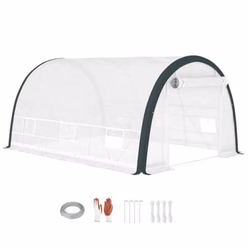 Outsunny White Walk-in Polytunnel Greenhouse with Steel Frame and Mesh Windows, W/D/H: 400 x 300 x 200 cm – 1