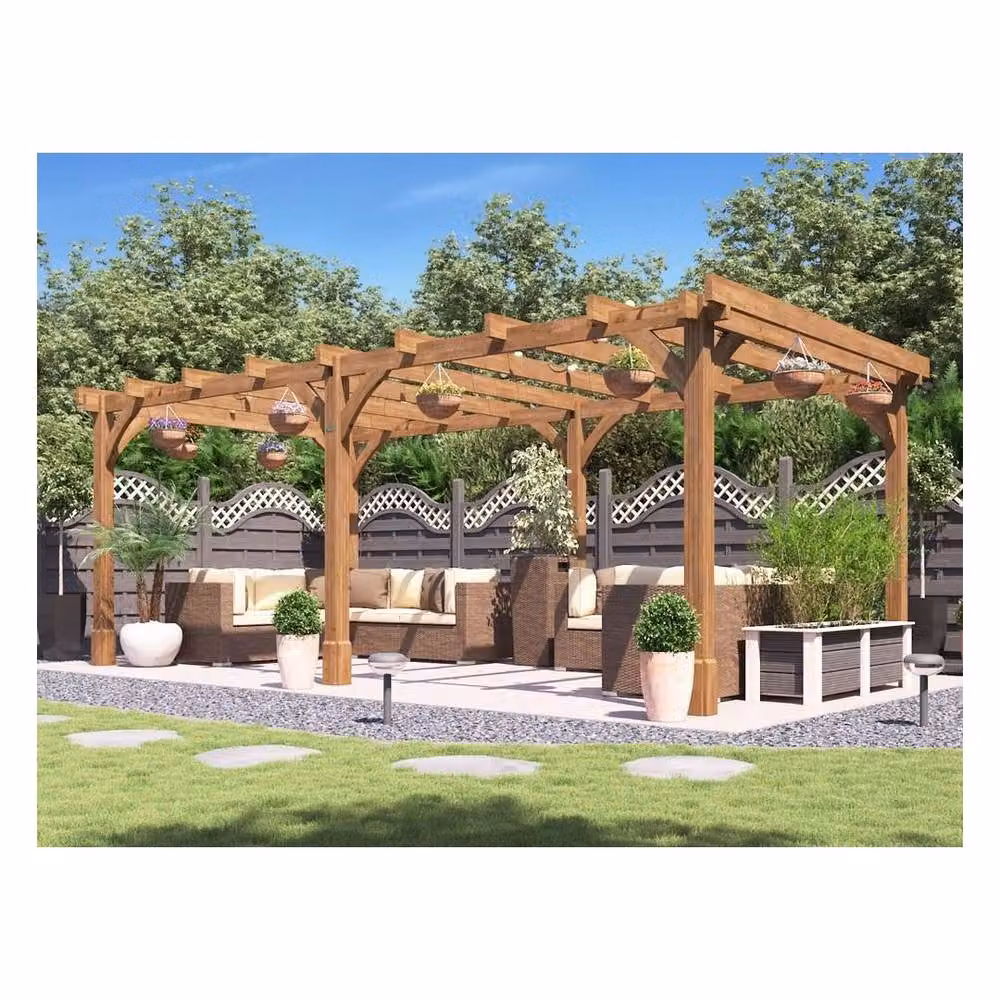 Dunster House Leviathan Wooden Garden Pergola Kit in Brown, W: 604 cm, D: 300 cm, H: 217 cm – 6