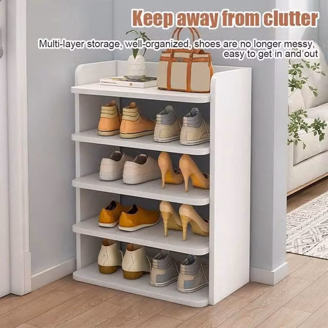 FORGEVIO 5 Tier Wooden Hallway Shoe Rack with Open Shelves, White, W/D/H: 62 x 26 x 72 cm – 1