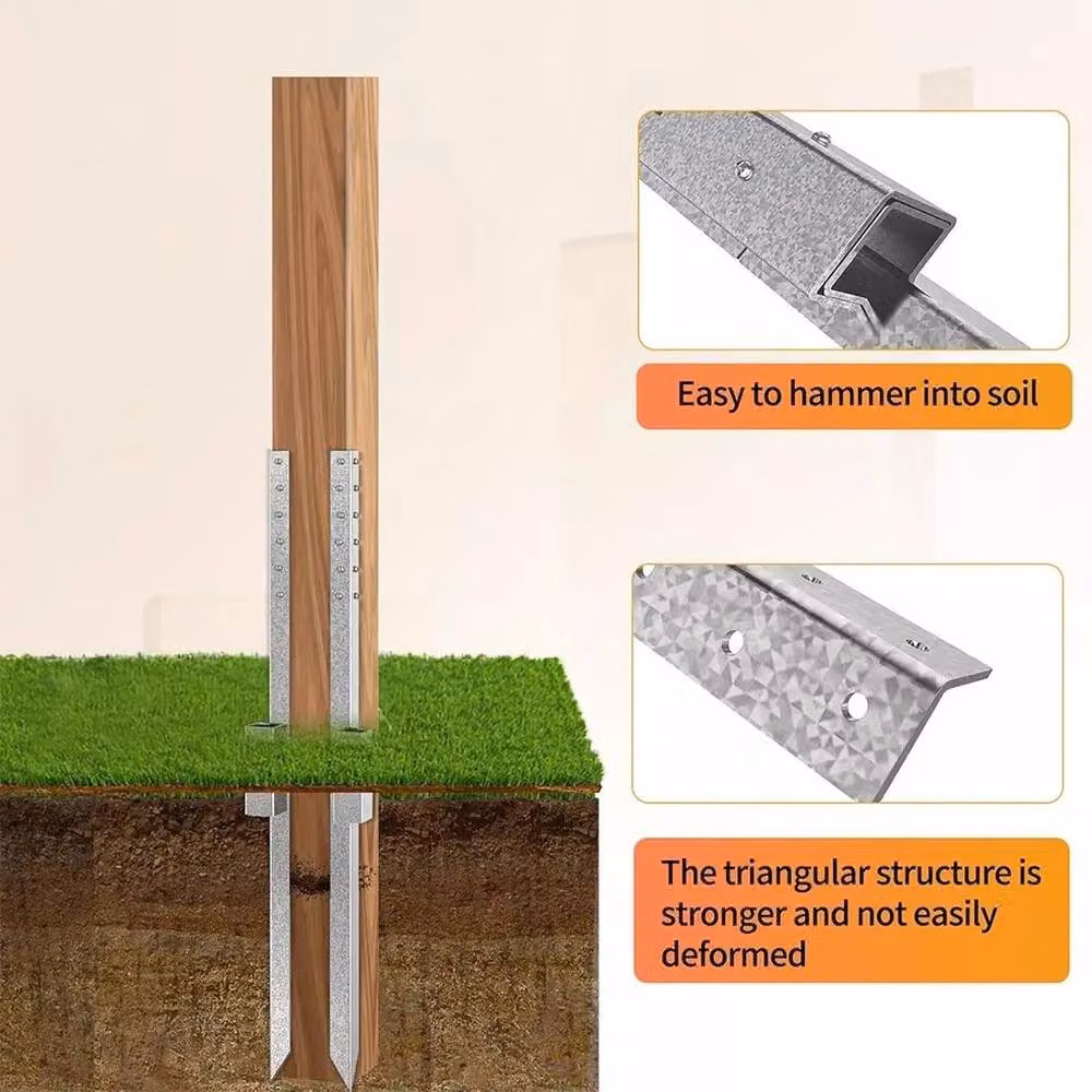 SPETLEK 4-Piece Heavy Duty Galvanised Fence Post Repair Stakes Kit in Silver – 3