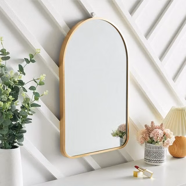 Livingandhome Modern Arch-Shaped Wall Mirror with Gold Aluminum Alloy Frame