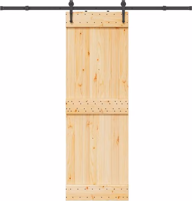 Berkfield Home Rustic Solid Wood Pine Sliding Door with Hardware Set, Brown, W: 70 cm, H: 210 cm