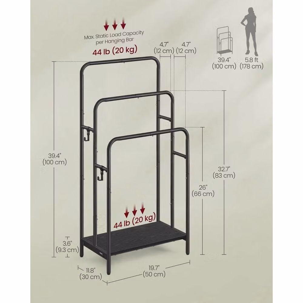 Kelvenix Freestanding Metal Towel Rack with Shelf and 2 Hooks in Matt Black – 2