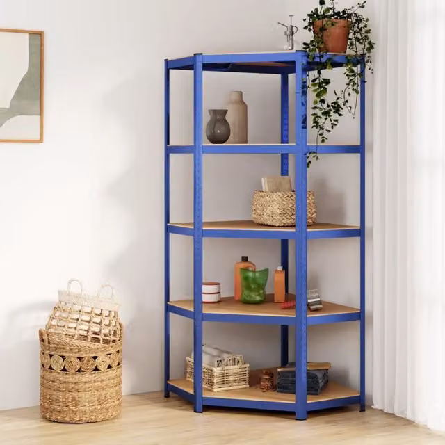 Berkfield Home 5-Layer Freestanding Corner Shelf in Blue Metal and Engineered Wood – 1
