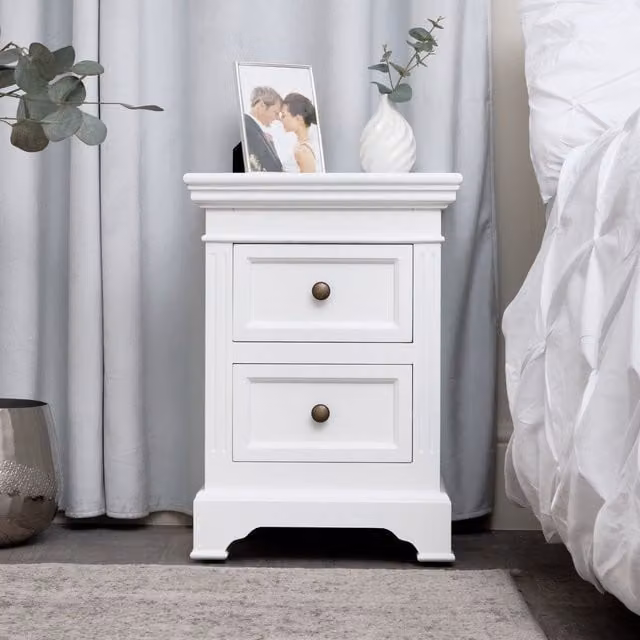 Melody Maison Daventry White Two Drawer Bedside Table