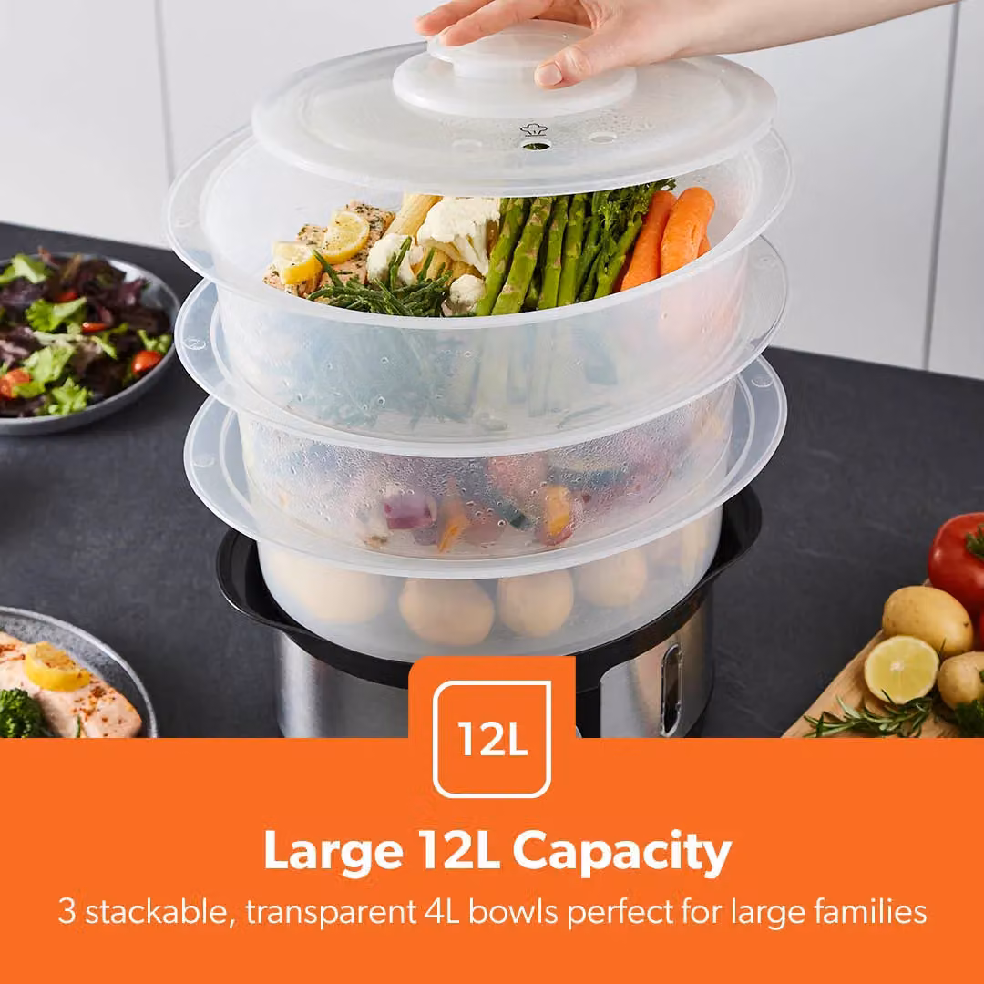 Geepas 12L 3 Tier Electric Food Steamer and Slow Cooker in White – 3