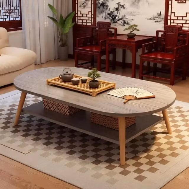 FORGEVIO Modern Oval Double-Layer Coffee Table in Grey