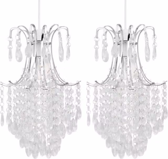 First Choice Lighting Set of 2 Lucia Easy Fit Jewelled Pendant Shades in Transparent Acrylic with Polished Chrome Detail