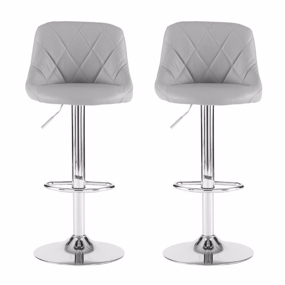 Neo Set of Two Madrid Grey Synthetic Leather Swivel Bar Stools with Metal Legs – 4