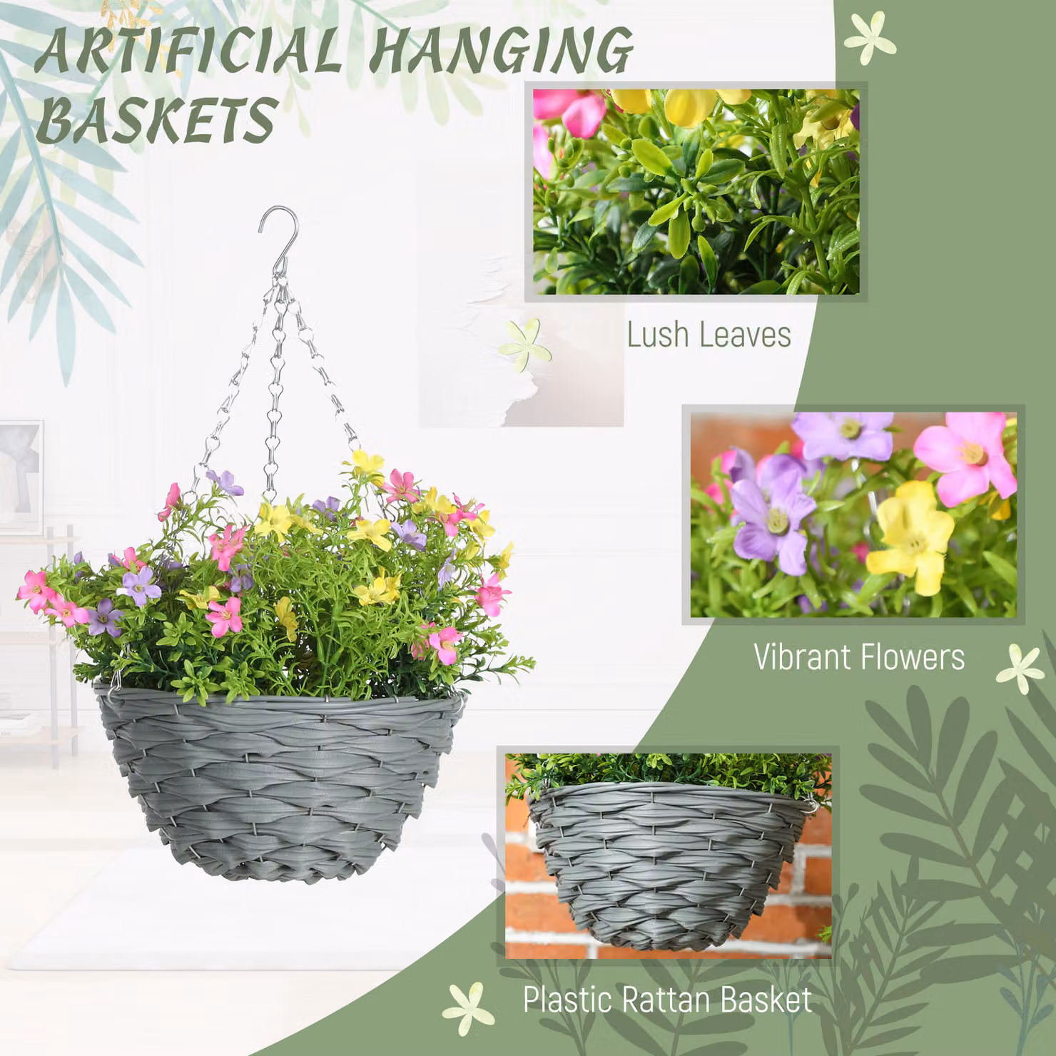 HOMCOM Set of 2 Multi-Coloured Artificial Hanging Cosmos Flowers – 3