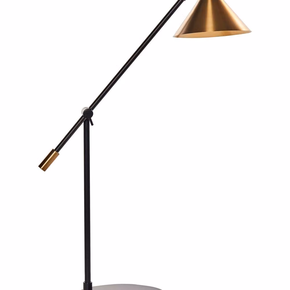 Wyld and Coco Industrial Metal Table Lamp in Black and Gold with Adjustable Arm and Cone Shade – 2