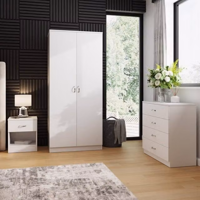 FWStyle Modern White 3 Piece Bedroom Furniture Set