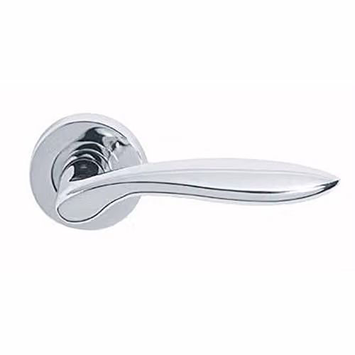 Loops Pair of Smooth Ergonomic Lever Door Handles on Round Rose with Concealed Fix, Polished Chrome