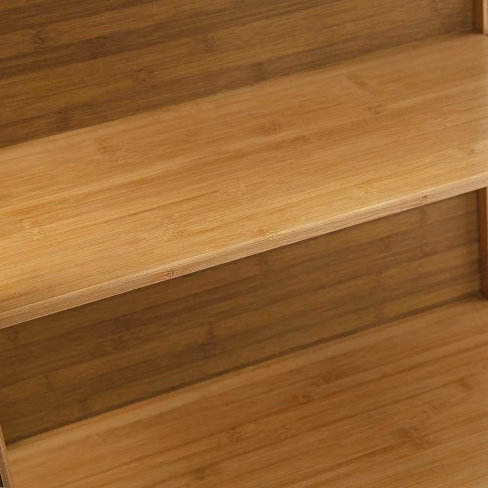 KORVIXA Brown Bamboo Display Case with Glass Doors and Internal Shelves, W/D/H: 33 x 33 x 130 cm – 3