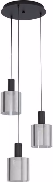 Loops Suspended Pendant Light in Black with Transparent Glass Shade, E27, 3x40W