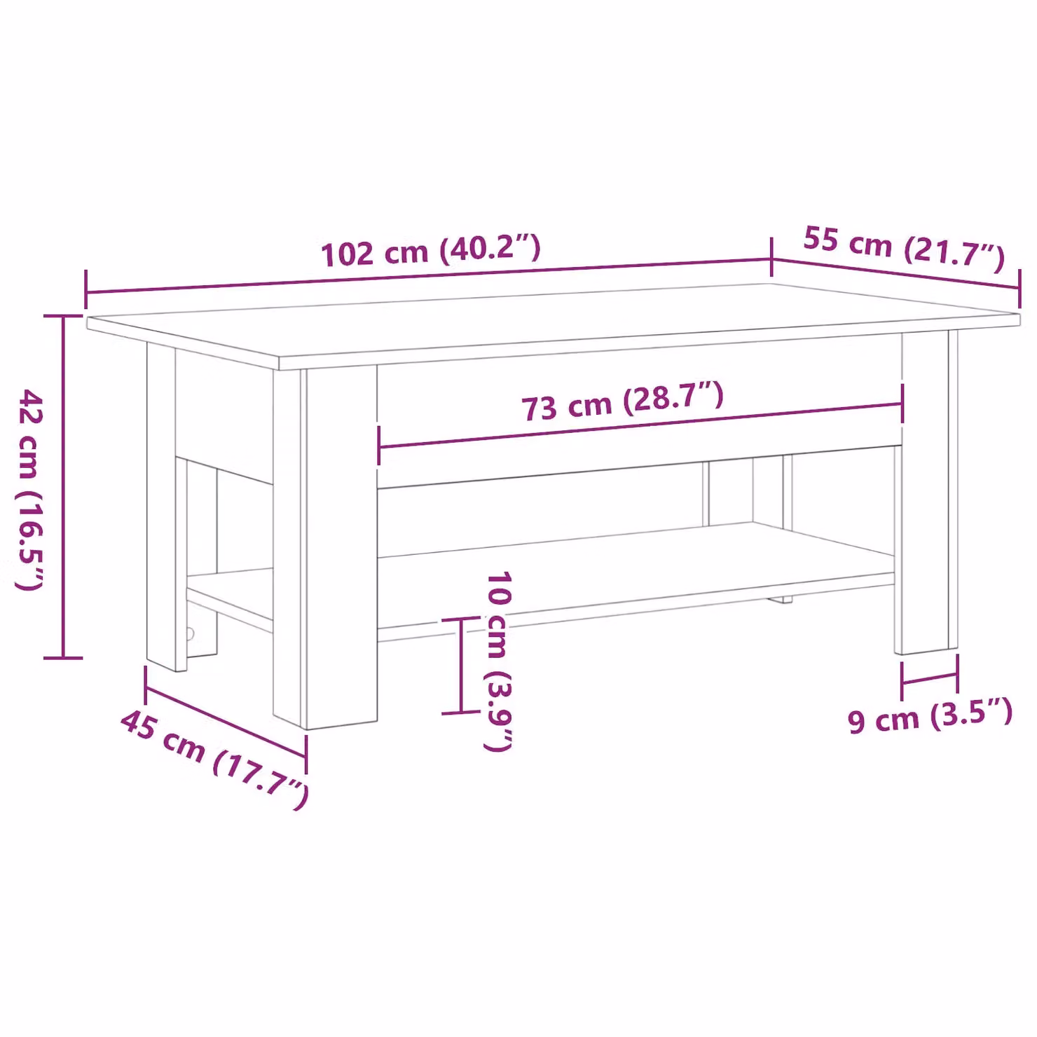 Berkfield Home Modern Rectangular Coffee Table in Black Oak, W: 102 cm, D: 55 cm, H: 42 cm – 4