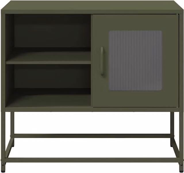 Berkfield Home Industrial Metal TV Cabinet in Matt Green, W: 68 cm, D: 39 cm, H: 60.5 cm – 1