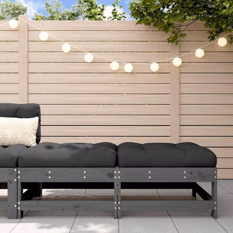 Berkfield Home Beautiful Garden Footstools with Cushions, Set of 2, Grey Solid Pine Wood