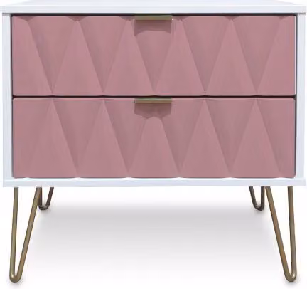 Welcome Diamond Kobe 2 Drawer Midi Chest of Drawers in Pink, White and Gold