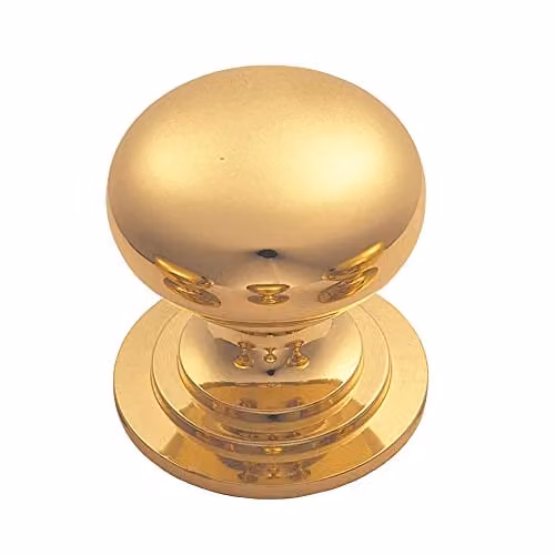 Loops 4 Pack Victorian Round Cupboard Door Knob in Polished Brass, Diameter: 32 mm – 2