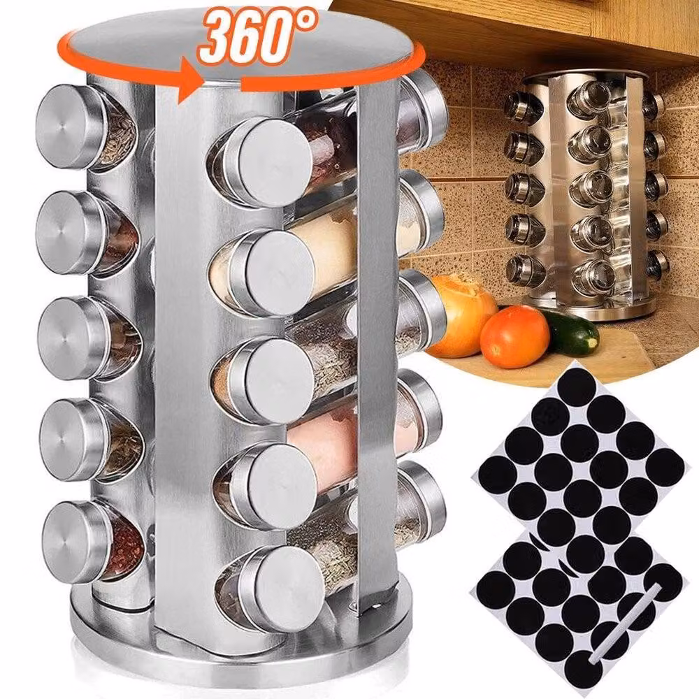 EONLION 20 Jar Revolving Spice Rack in Silver, Height: 100 cm – 3