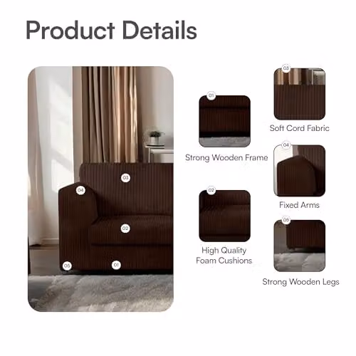 SofaSelectionUk Ltd Jumbo Cord High Back 3-Seater Sofa in Brown – 4