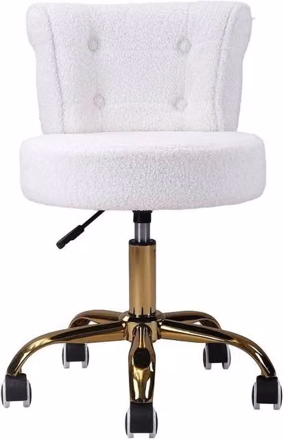 SPETLEK Adjustable Teddy Fleece Swivel Vanity Stool in White and Gold – 1