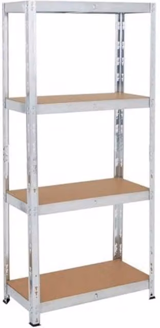 Nordara Small Heavy Duty 4-Tier Metal Garage Storage Shelving, Silver/Multicolour, H 150 x W 75 x D 30 cm – 1