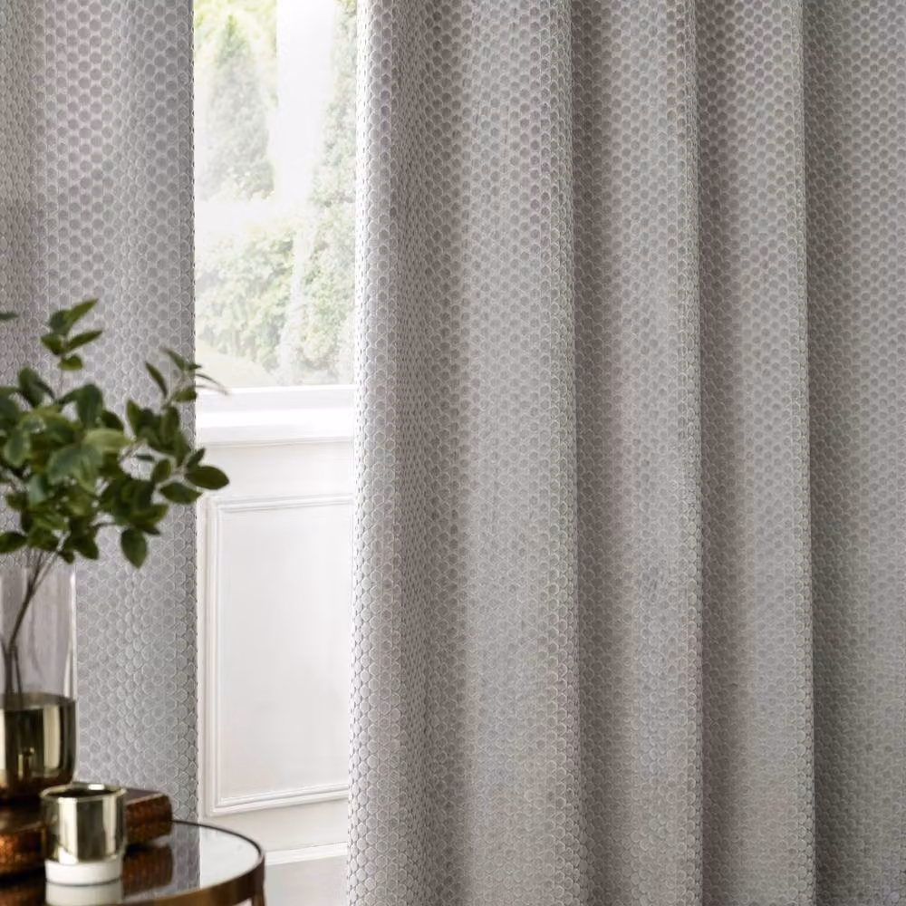 Paoletti Neptune Silver Velvet Blackout Eyelet Curtains, Width: 117 cm, Drop: 137 cm – 3