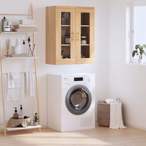 vidaXL Wall Mounted Cabinet in Sonoma Oak with Glass Doors, W/D/H: 69.5 x 34 x 90 cm – 2