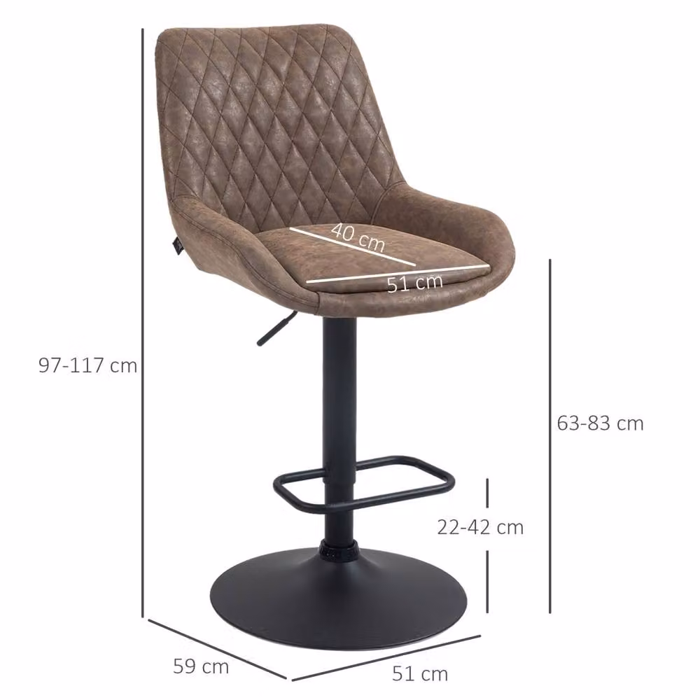 Wyld Haus Lenozzo Set of 2 Brown Faux Leather Bar Stools with Adjustable Gas Lift and 360 Degree Swivel – 4