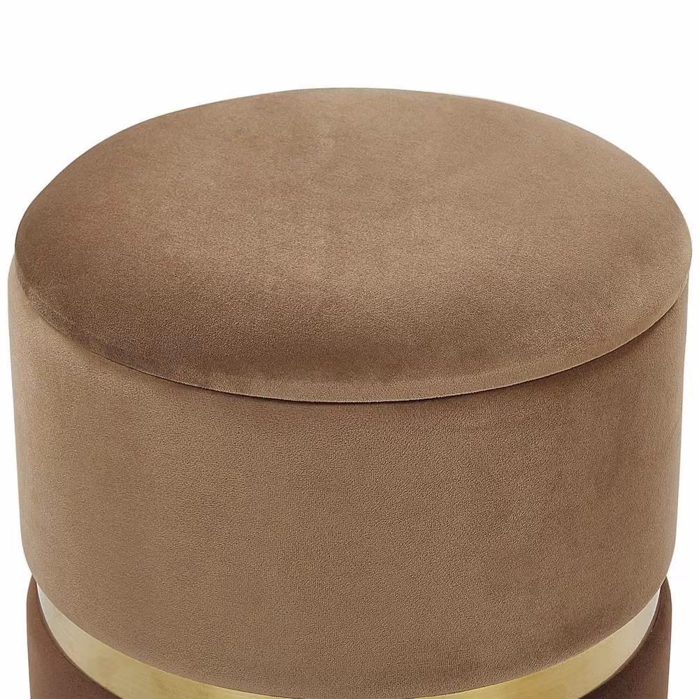 Wyld and Coco Set of 2 Brown Velvet Cylindrical Storage Pouffes with Gold Metal Detail – 4