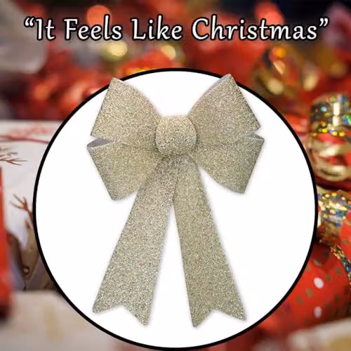 VFM e-Store Tinsel Light Up Bow Christmas Decoration in Champagne and Beige, W/D/H: 43 x 29 x 10 cm – 7