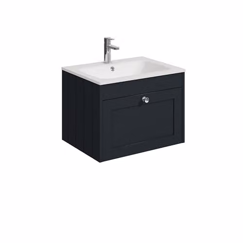 Balterley Modern Wall Hung Single Drawer Bathroom Vanity Unit with Stone Basin in Matt Dark Grey W/D/H: 60.0 x 45.3 x 43.1 cm – 4