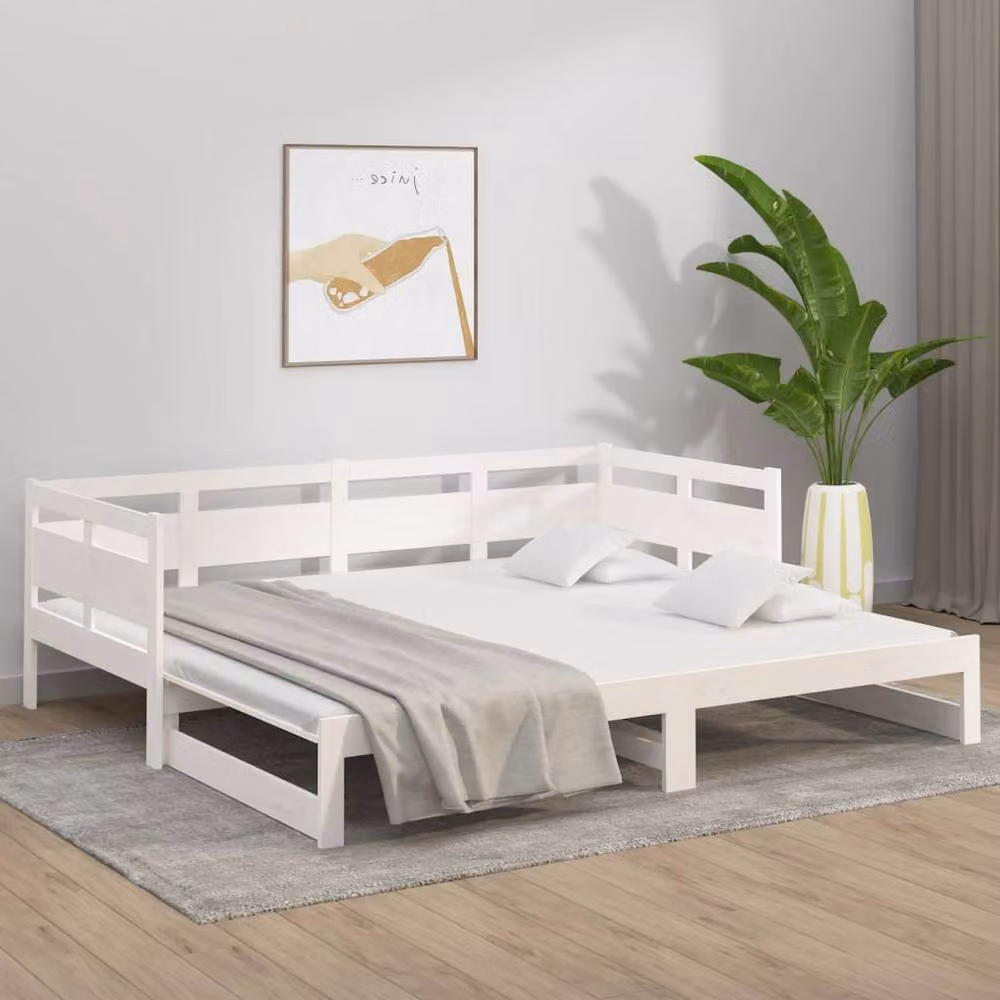 Berkfield Home White Solid Wood Pine Pull-out Day Bed W/D/H: 203.5 x 90 x 66 cm – 2