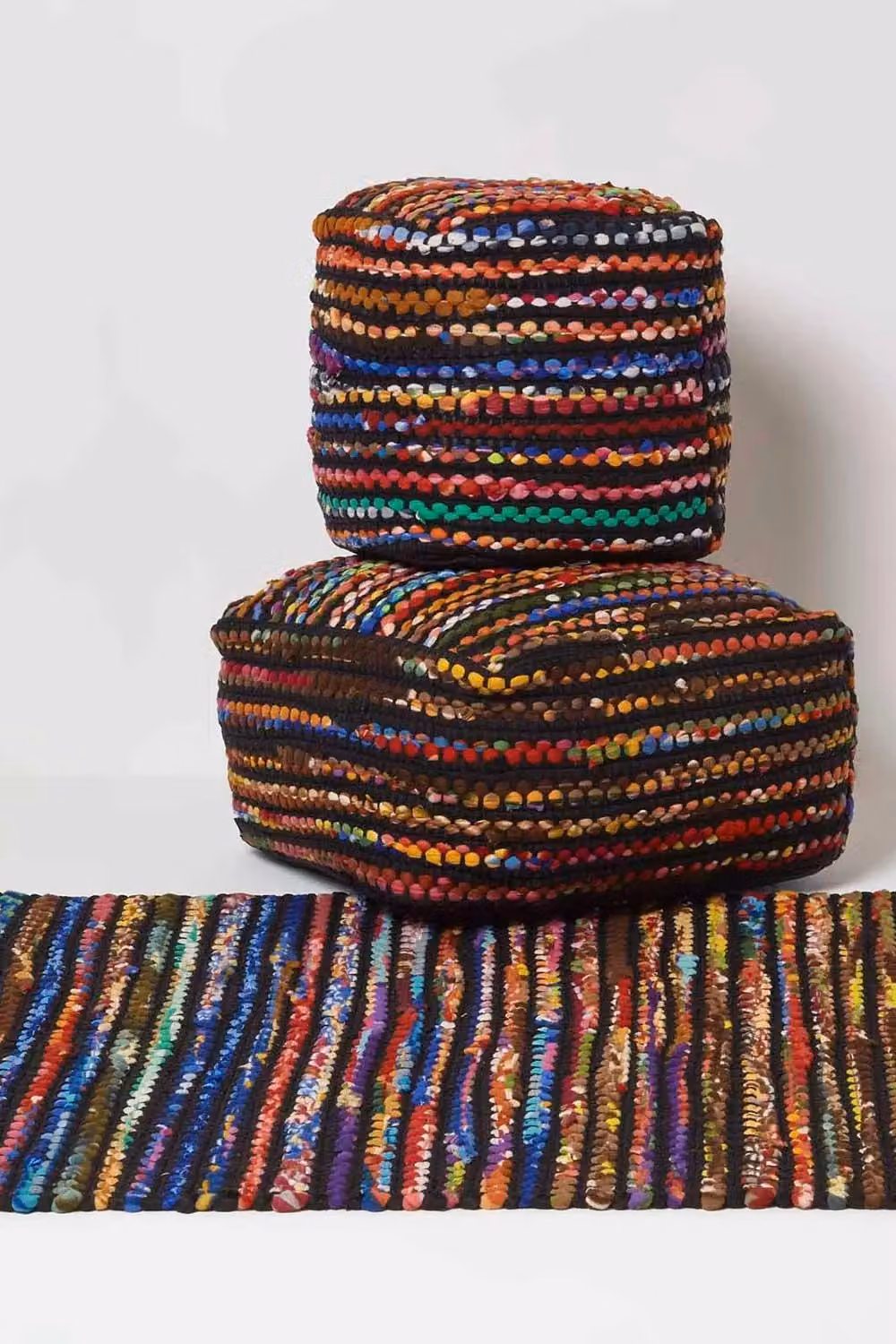 Homescapes Folk Woven Square Bean Filled Pouffe in Multicolour – 4
