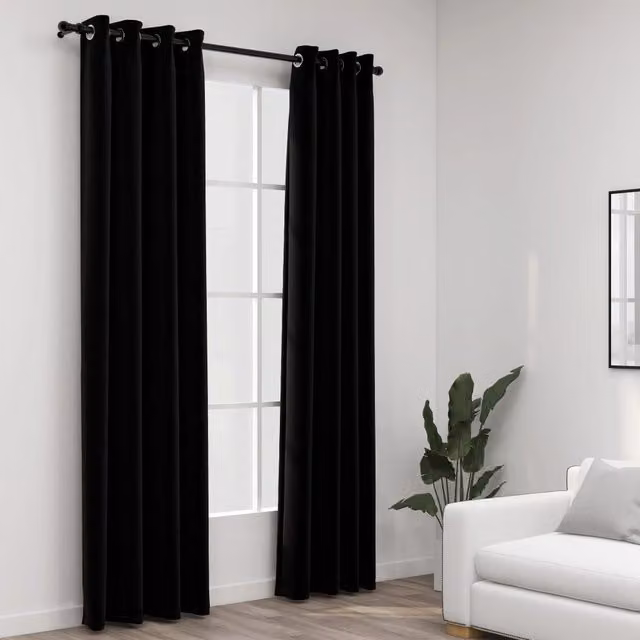Berkfield Home Linen-Look Blackout Curtains with Eyelets, 2 Pack, Black, W: 140 cm, H: 225 cm