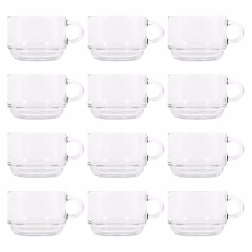 LAV Cozy Stacking Glass Coffee Cups, 270ml, Clear, Pack of 12 – 1