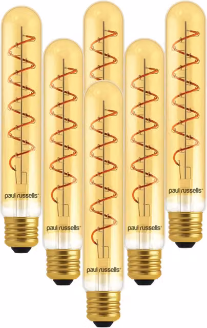 Paul Russells 4W LED T32 E27 Filament Bulb, 250lm, 1800K Extra Warm White, Pack of 6