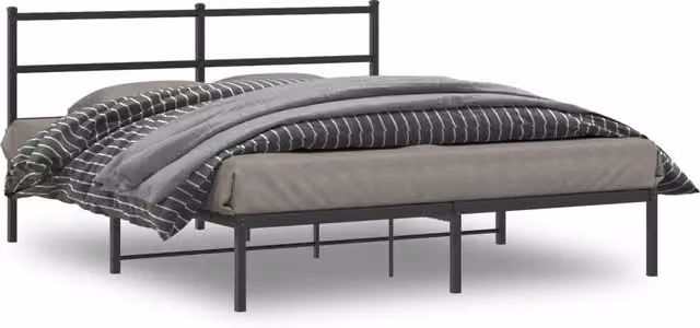 Berkfield Home Metal Bed Frame with Headboard, Black, W: 150 cm, D: 200 cm – 1