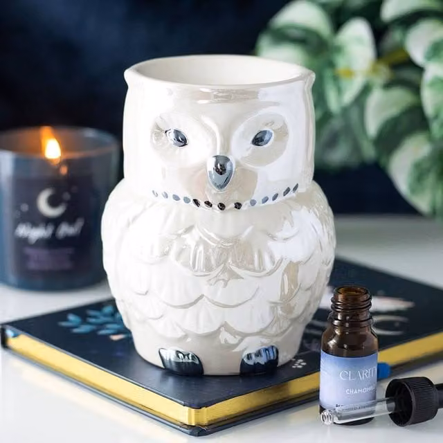 Uniqueful Owl Shaped Iridescent Ceramic Oil Burner and Wax Warmer in White – 1
