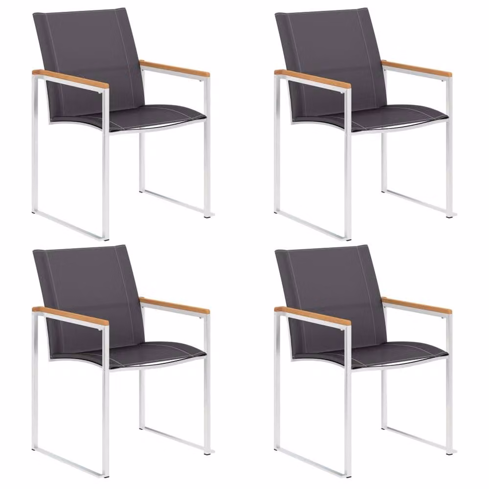 Berkfield Home Set of 4 Grey Garden Chairs in Textilene and Stainless Steel – 2