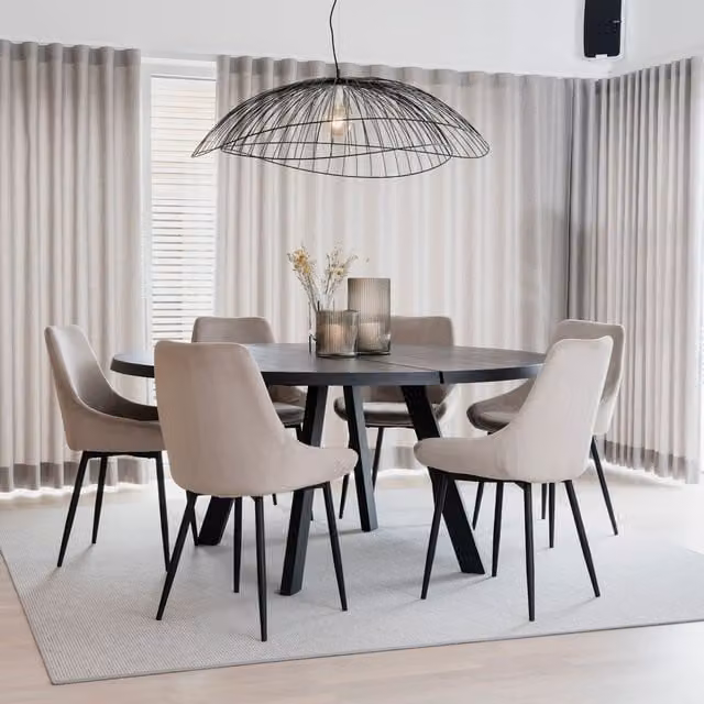 FWStyle Set of 2 Modern Padded Beige Velvet Dining Chairs with Black Metal Legs