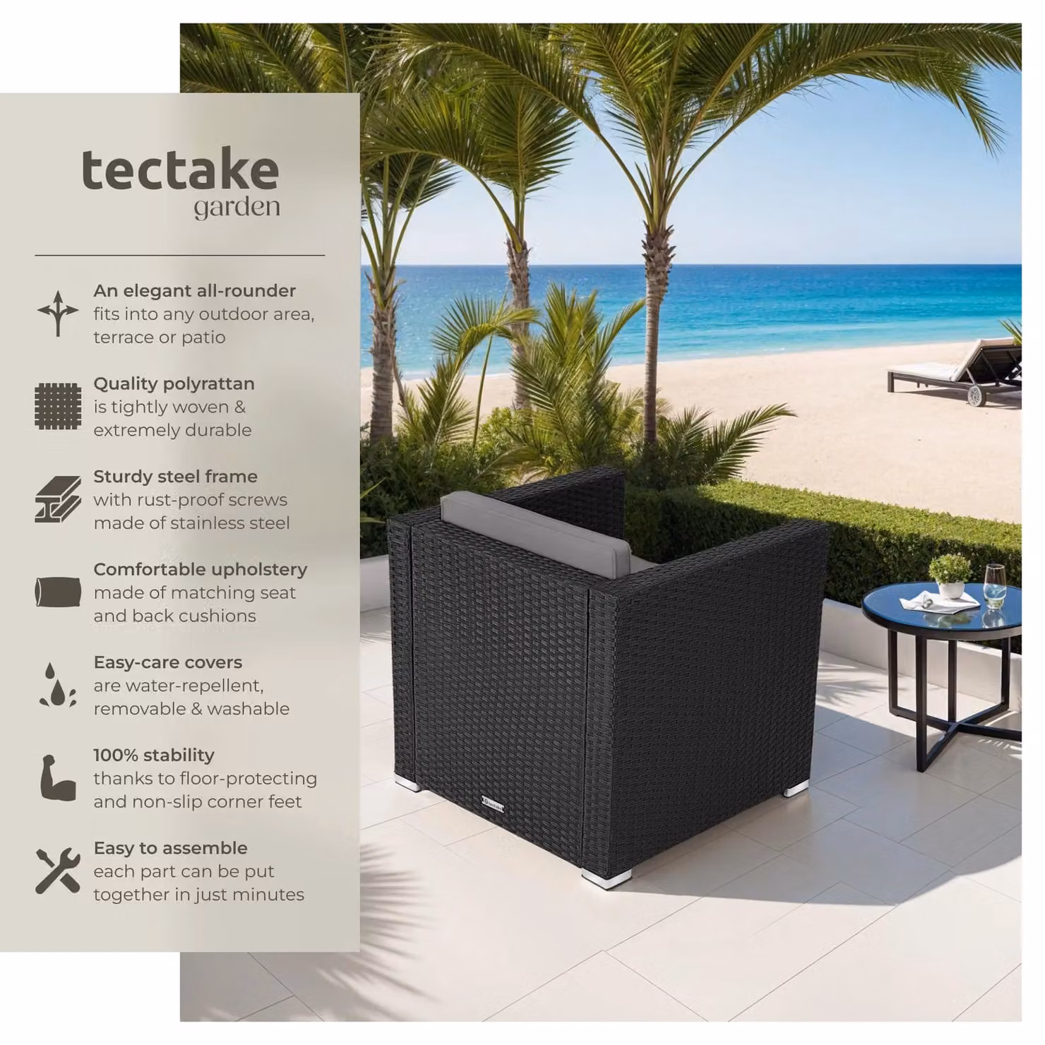 tectake Lignano Rattan Garden Armchair in Black – 2