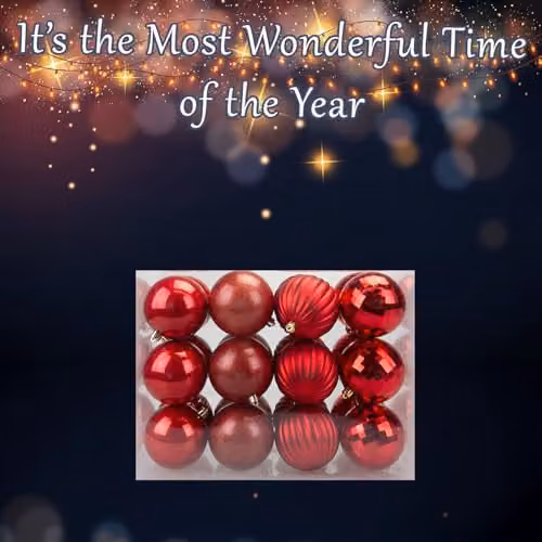 VFM e-Store Red Round Christmas Bauble Hanging Tree Ornaments, Pack of 24, Diameter: 8 cm – 5