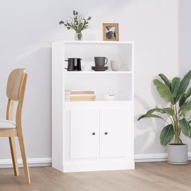 Berkfield Home Modern White Highboard in MDF with Hinged Doors and Internal Shelves, W/D/H: 60 x 35.5 x 103.5 cm